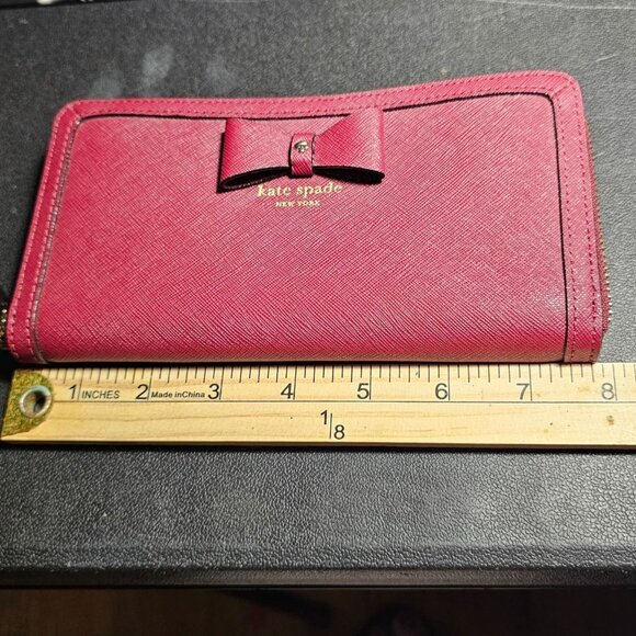 Kate Spade New York Hazel Court Bow Lacey Leather Zip Around Wallet, Merlot EUC - Picture 13 of 15